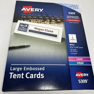 New Avery Ink Jet Large Tent Cards Embossed White 3.5" x 11 50 Cards #5309